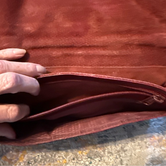 VINTAGE Eel Skin Shoulder Bag Burgundy Red 1980s Purse Handbag - Picture 7 of 8